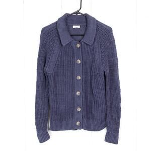 Garnet Hill Cardigan Womens SZ XS Button Up Linen/Organic Cotton Chunky Knit